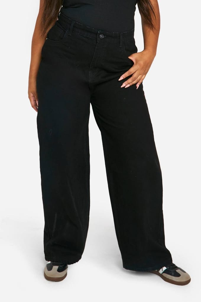Dames Boohoo Basics Plus Straight Leg Jeans | True Black | Maat: 44