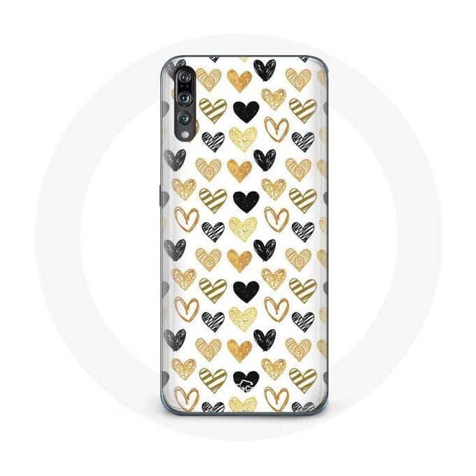 Coque pour Huawei p20 Fond de texture abstraite coeurs noir jaune et gris