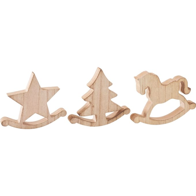 VBS Houten schommelfiguren "Paard, dennenboom en ster", set van 3