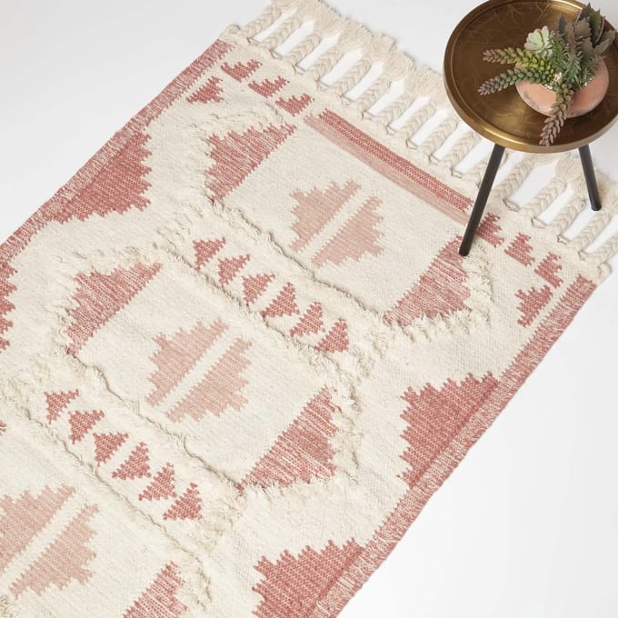 Homescapes Handgeweven Kelim Vloerkleed Satara - 90 x 150 cm, roze patroon