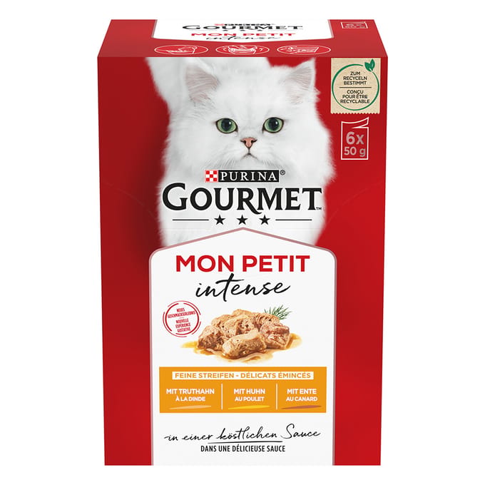 6x50g met Eend, Kip en Kalkoen Gourmet Mon Petit Kattenvoer