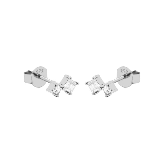 Karma Oorbellen Zirconia Double Squared | Zilver
