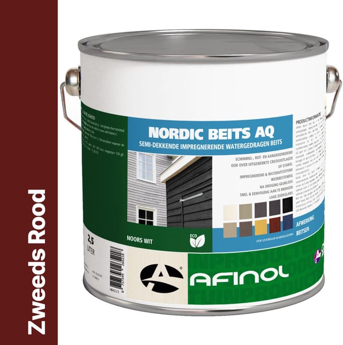 Afinol nordic beits AQ Zweeds rood - 2,5 liter