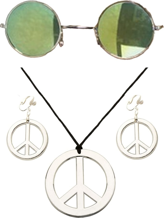 Widmann - Hippie Flower Power verkleed sieraden set met hippie bril