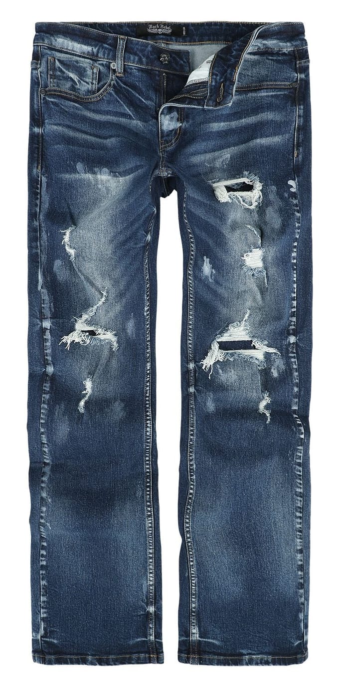 Rock Rebel by EMP blauwe bootcut jeans met wassing en destroyed effecten - Heren - W32L34