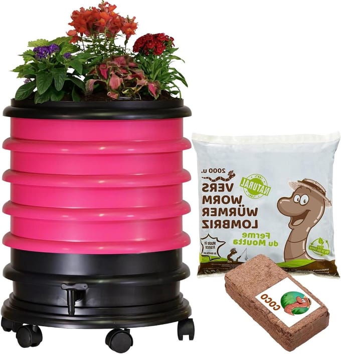 Wormenbak - Compostbak - Organisch afval verwerken - Uitbreidbaar ontwerp - 48 liter - Fuchsia