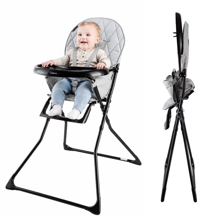 Cabino Kinderstoel Inklapbaar – Eetstoel Baby – Compact en Opvouwbaar – Geschikt vanaf 6 Maanden – Grijs