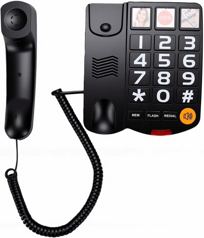 Vaste Telefoon - Grote Knop - Gemakkelijk Bellen - Extra Luid Volume - 110dB Beltoon - Zwart