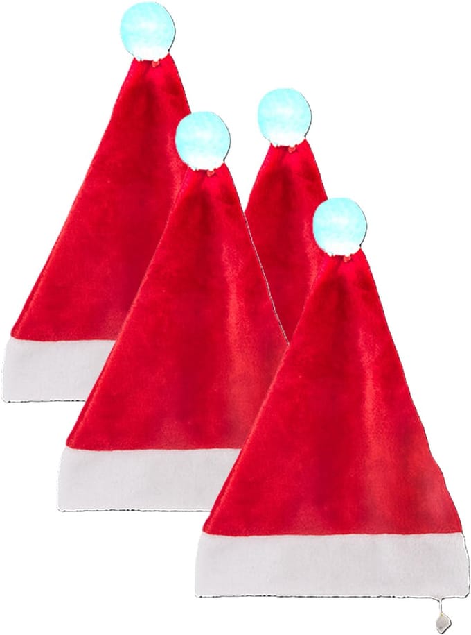 Feeric Christmas Kerstmuts - 5x - rood - met verlichte pompon - D60 x P30 cm - polyester - voor volwassenen
