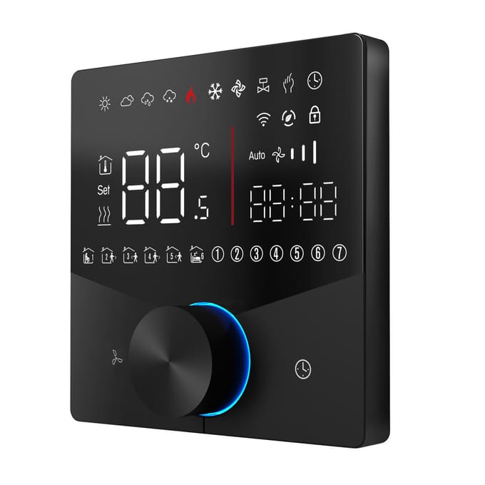 Panneau de commande de climatisation à 2 tuyaux Écran tactile Affichage numérique Contrôleur CVC central 5+2 6 Périodes Programmable black
