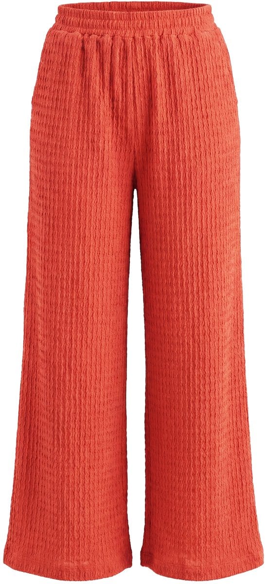 Studio Untold - Dames - Broek wijde pijpen wafelstructuur elastische tailleband - Saffraan - Maat 56