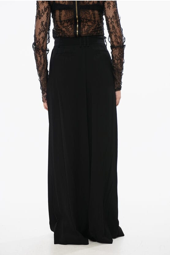 Dubbelgeplooide viscose crêpe broek in zwart