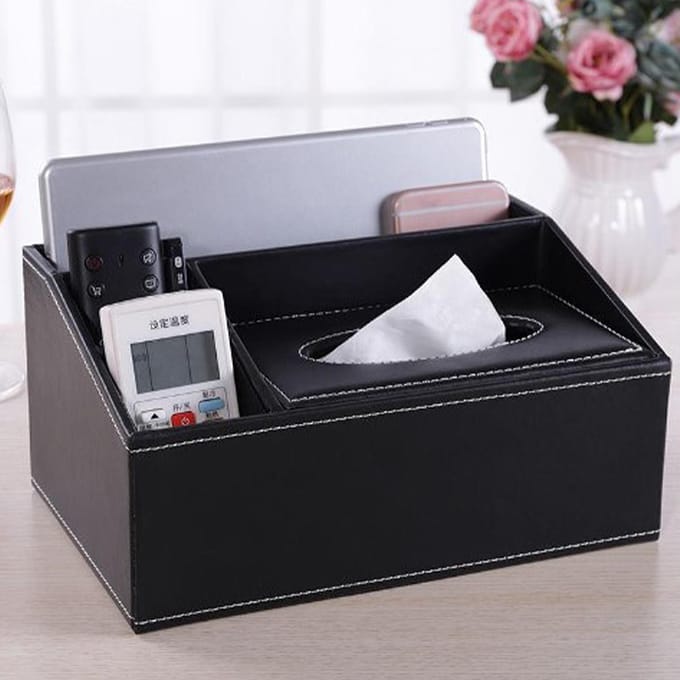 Multifunctionele Tissuebox Zwart Meerdere Compartimenten Duurzaam PU Leer Rechthoekige Tissuebox gray
