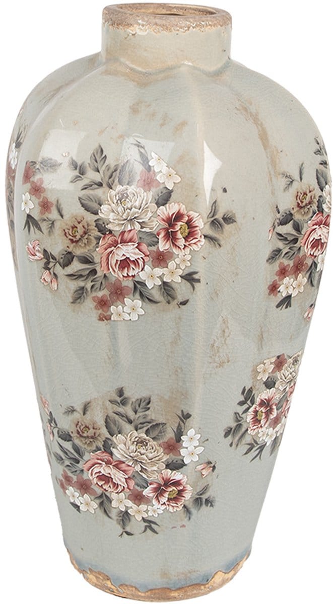 Clayre & Eef Vaas Ø 24x40 cm Grijs Keramiek Bloemen