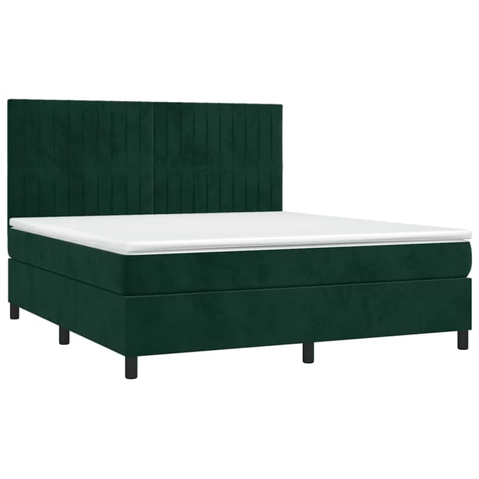 vidaXL - Boxspring - met - matras - en - LED - fluweel - donkergroen - 180x200 - cm