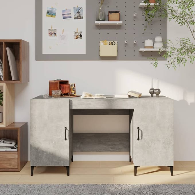 vidaXL - Bureau - 140x50x75 - cm - bewerkt - hout - betongrijs
