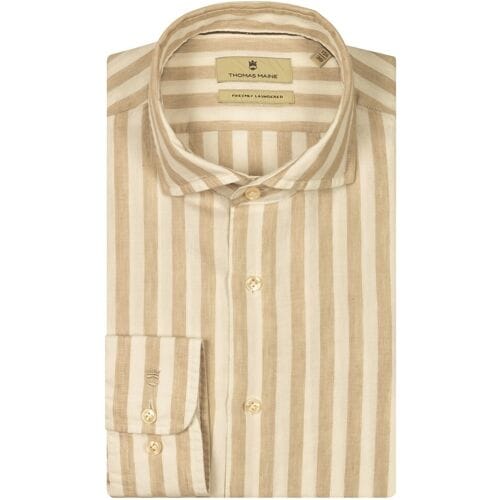 Thomas Maine Overhemd Roma Modern Kent Wide Stripes Linnen Licht Beige / male