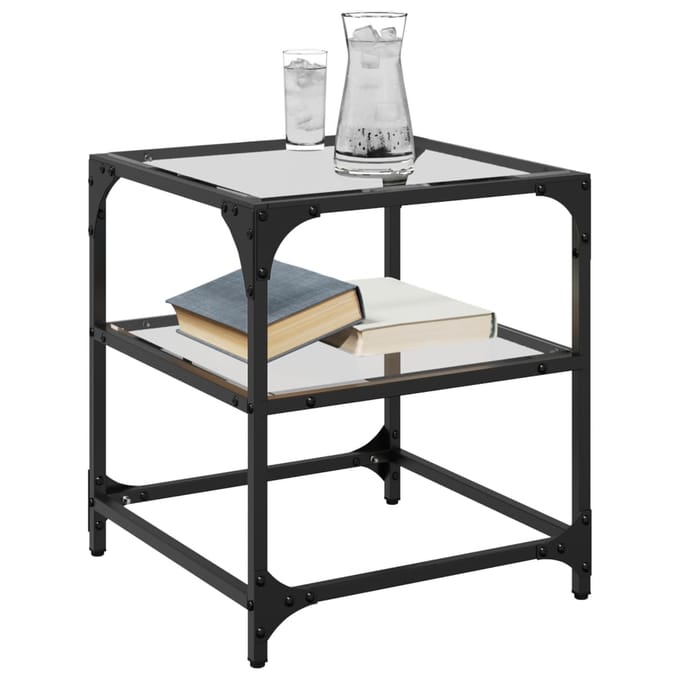 vidaXL - Salontafel - met - transparant - glazen - blad - 40x40x45 - cm - staal