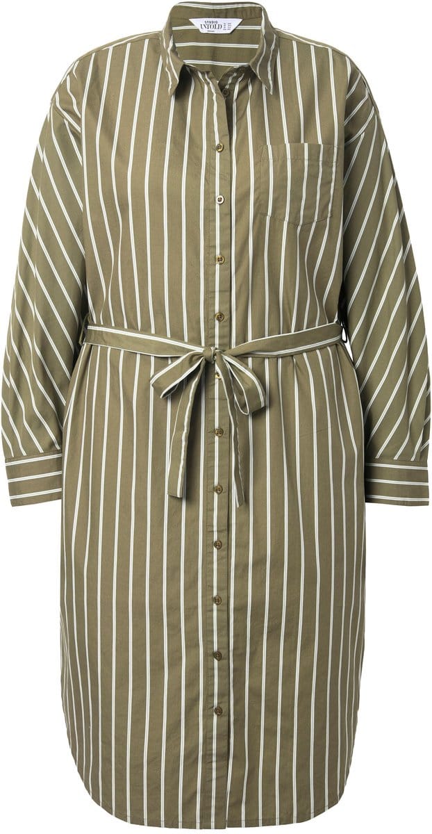 Studio Untold - Dames - Midi overhemdjurk oversized strepen - Donkerolijf - Maat 46+