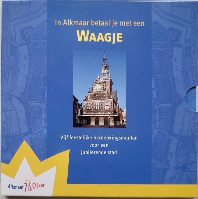 Set van 5 penningen 750 jaar Alkmaar 2004 in blister