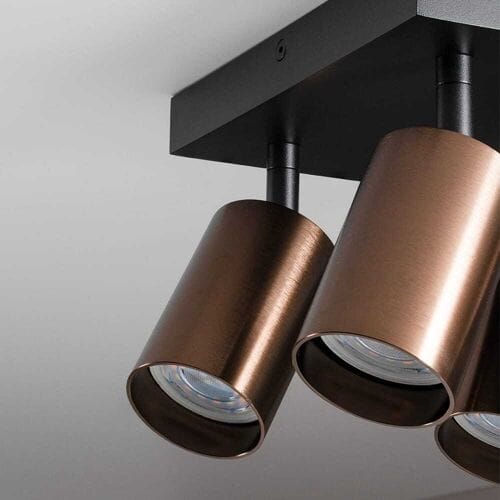 Taurus bronzo II II by LUSENZ - Vierkante 4-lichts plafondspot met kantelbare geborstelde bronzen spots en matzwarte basis