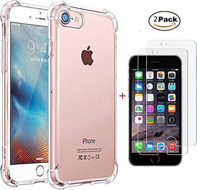 Shock-proof silicone hoesje met 2 Pack Tempered glas Screen Protector Geschikt voor: Apple iPhone iPhone SE 2020 / 7 / 8