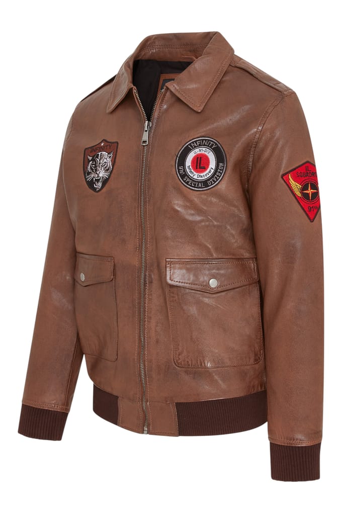 Heren bruin leren bomberjack G-1 Aviator kraag - Maverick