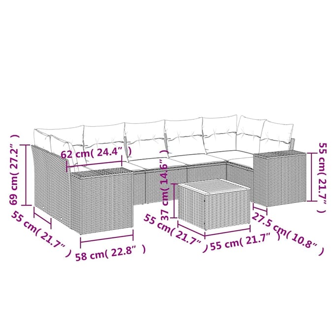 vidaXL - 8-delige - Loungeset - met - kussens - poly - rattan - zwart