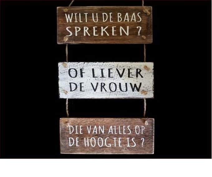 borden 30x20cm de baas of vrouw naturel/Antique white