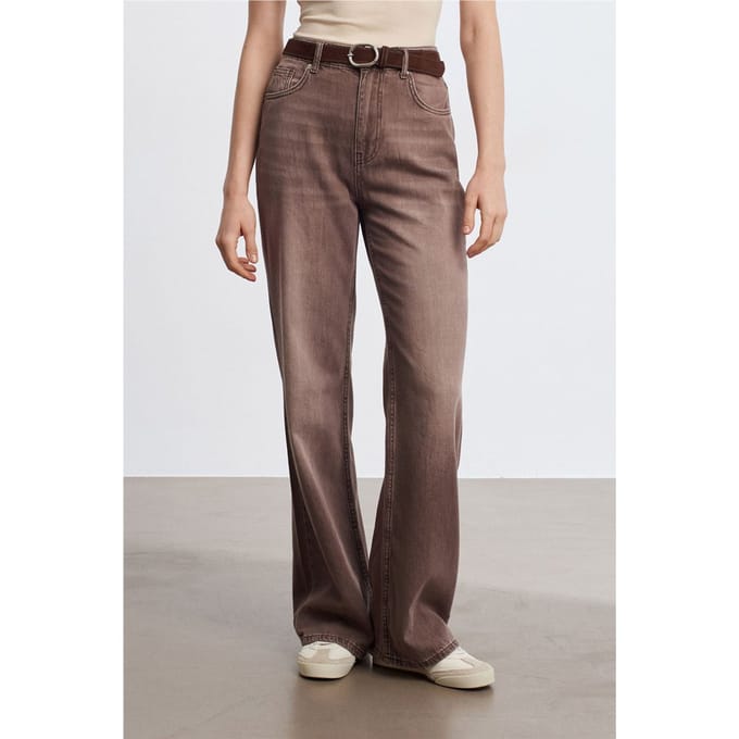 Hoog-Waisted Wijde Jeans van Katoen