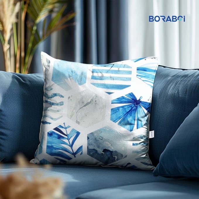 Boraboi® Luxe Decoratieve Kussenhoezen set van 2 , Zachte Suède Touch 45x45cm -(Wit,Blauw)