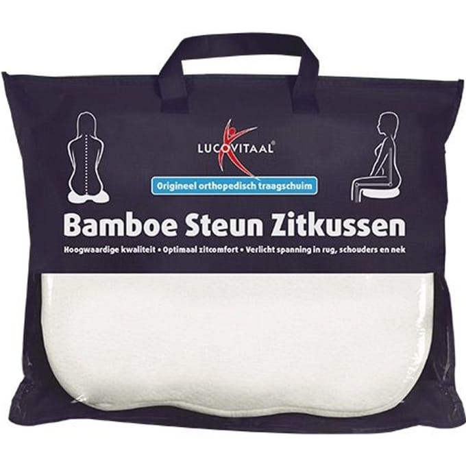 Lucovitaal Bamboe Steun Zitkussen (WIT) 37 cm x 46 cm x 8 cm