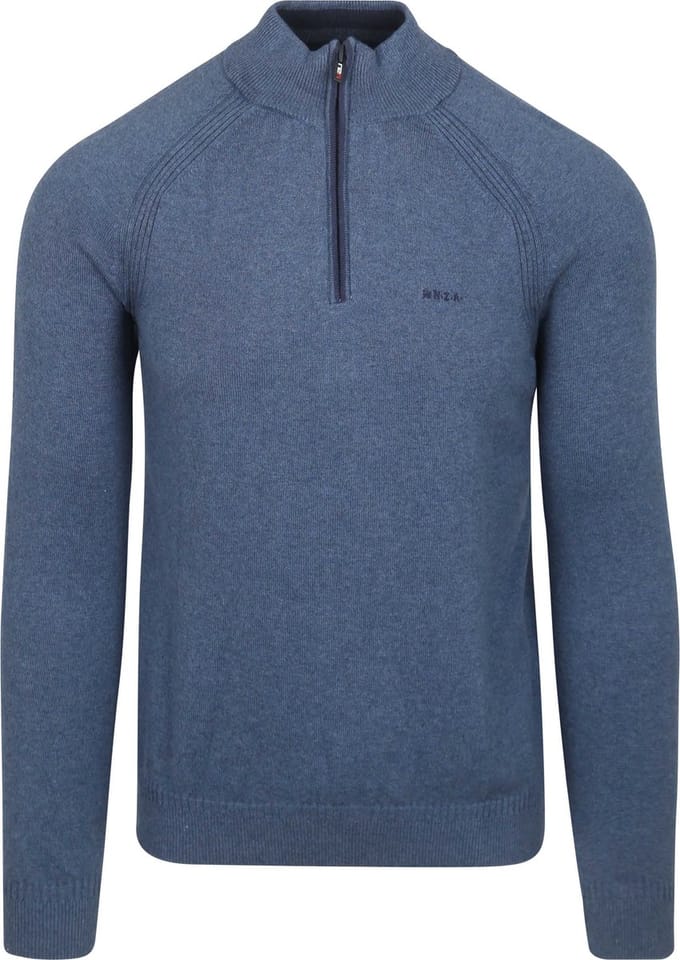 NZA - Blauwe katoenen half zip trui