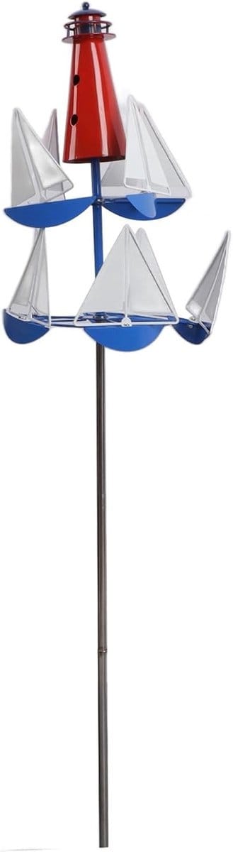 Sailing Wind Sculpture voor de tuin, metalen windmolens en windspinners met lantaarnbootdecoratie