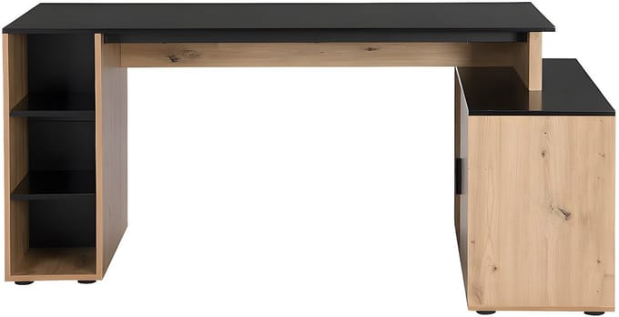 Vente-unique Hoekbureau met opbergruimte - MDF - Naturel en zwart - ROMIARA