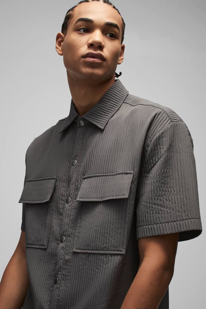 Oversized technische geplooide cargopocketshirt | Charcoal | Size Medium