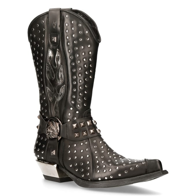 New Rock zwart lederen cowboylaarzen met studs - M-7928-S1
