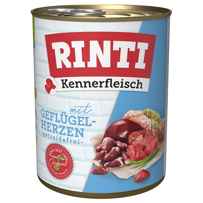 6x800g "Kennerfleisch" Gevogeltehart RINTI Hondenvoer