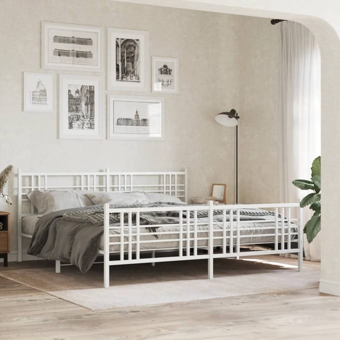 vidaXL - Bedframe - met - hoofd- - en - voeteneinde - metaal - wit - 200x200 - cm