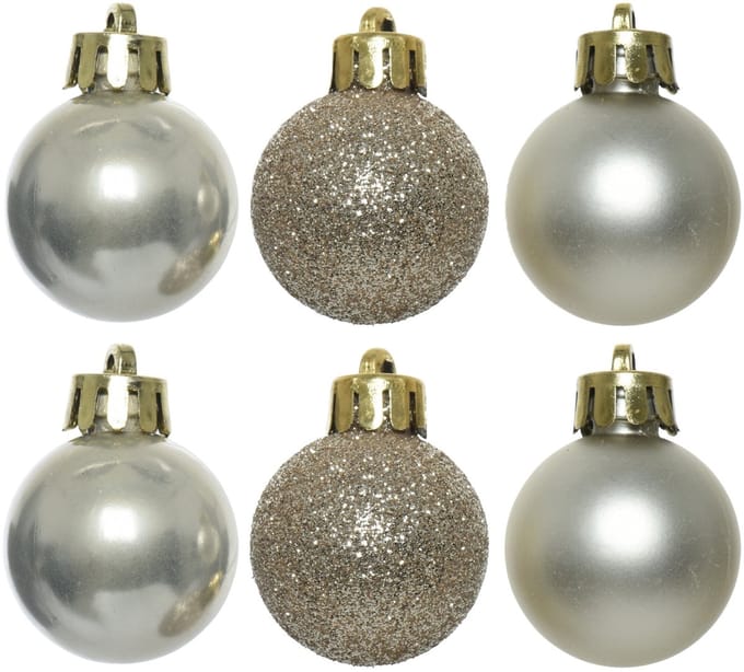 Decoris - Kerstversiering - Kerstballen - 14 stuks - Kunststof - champagne 3 cm - glans/mat/glitter
