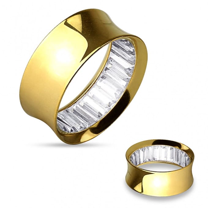 Double-flared tunnel witte stenen binnenin 14 mm - goud - LMPiercings