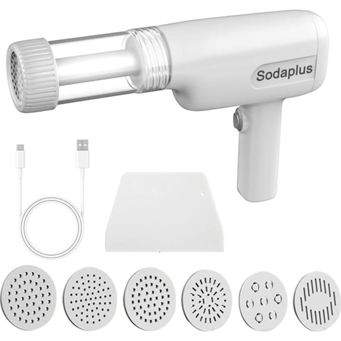 Sodaplus Automatische Pastamachine Draagbare Elektrische Noedelmaker 6-in-1 Snoerloos Draagbaar wit