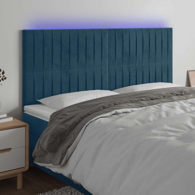 vidaXL - Hoofdbord - LED - 180x5x118/128 - cm - fluweel - donkerblauw