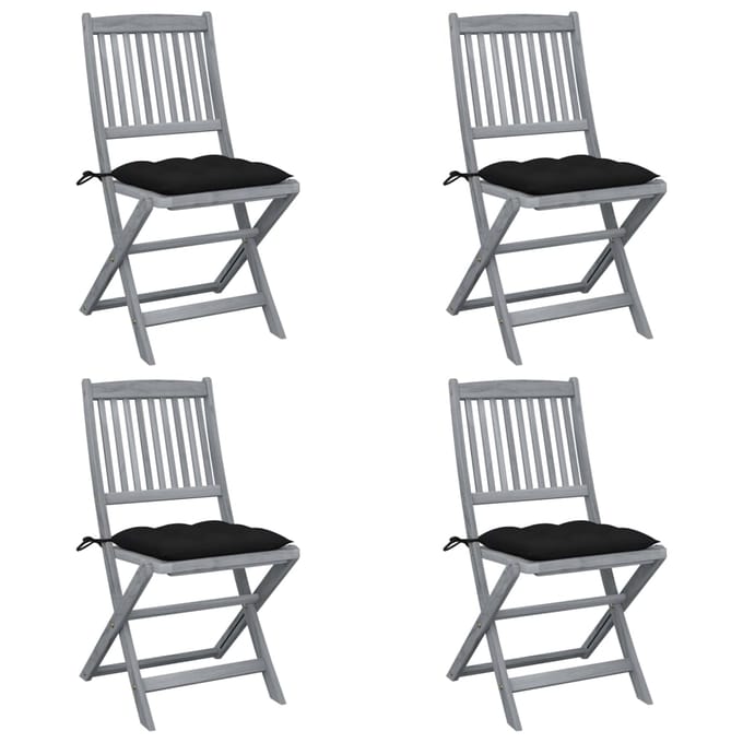 vidaXL - Set - van - 4 - klapstoelen - met - kussens, - gemaakt - van - massief - acaciahout.