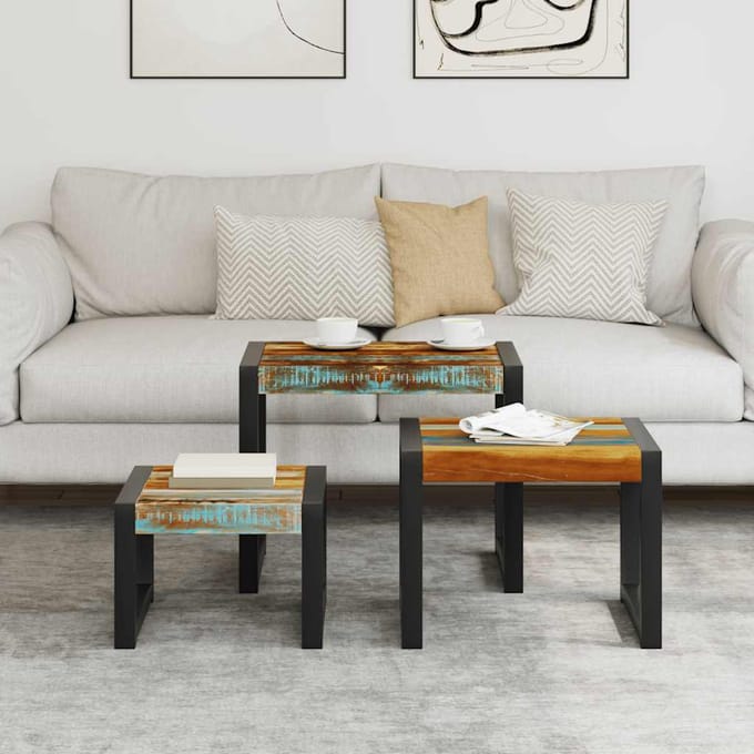 vidaXL - 3-delige - Tafeltjesset - massief - gerecycled - hout