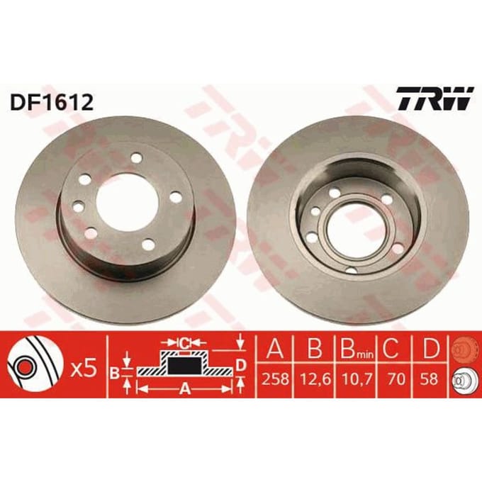 Remschijf TRW DF1612 voorkant, compleet, 1 Stuk