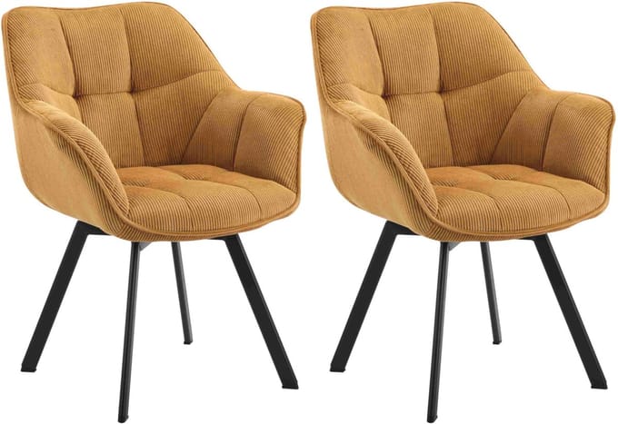 CLP Jordi Set van 2 eetkamerstoelen - Met armleuning - Metaal frame - Ribstof/oranje