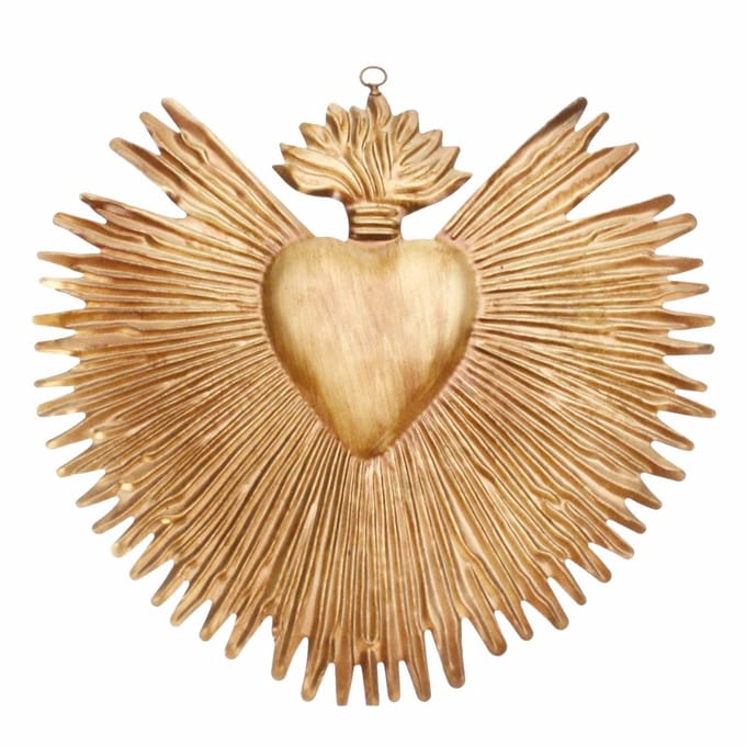 Heilig Hart ornament goudkleurig, metaal 22x21cm