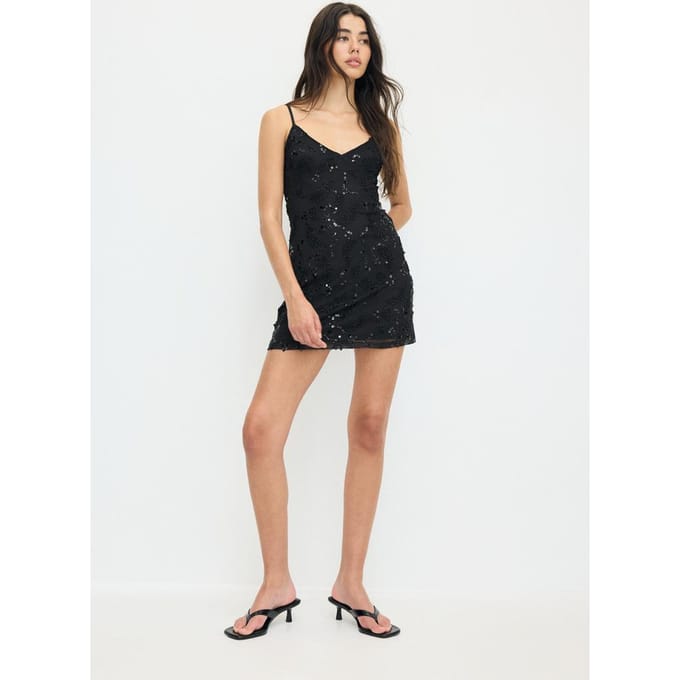 Stradivarius Korte jurk met glitters  Zwart S