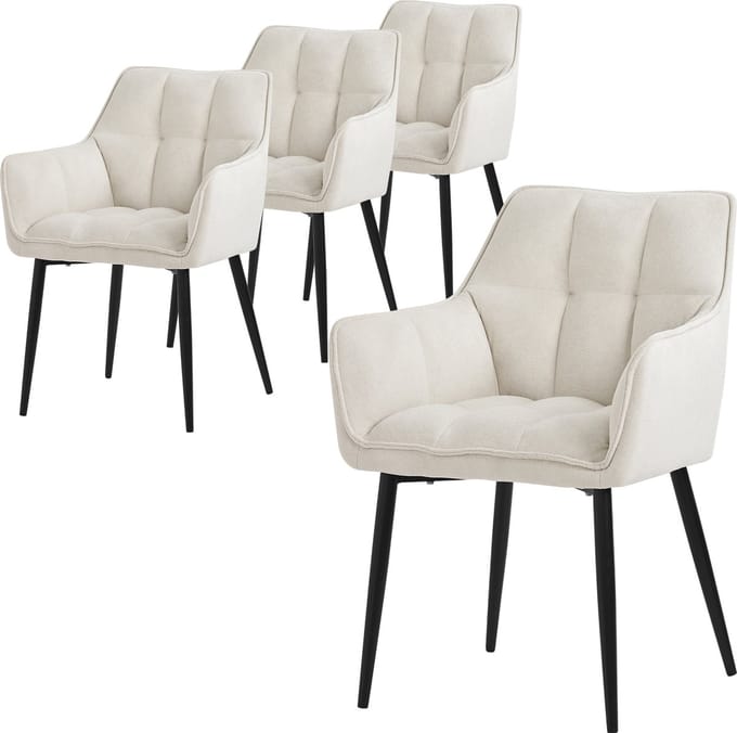 Set van 4 eetkamerstoelen crème in badstof met gestoffeerde zitting ML design